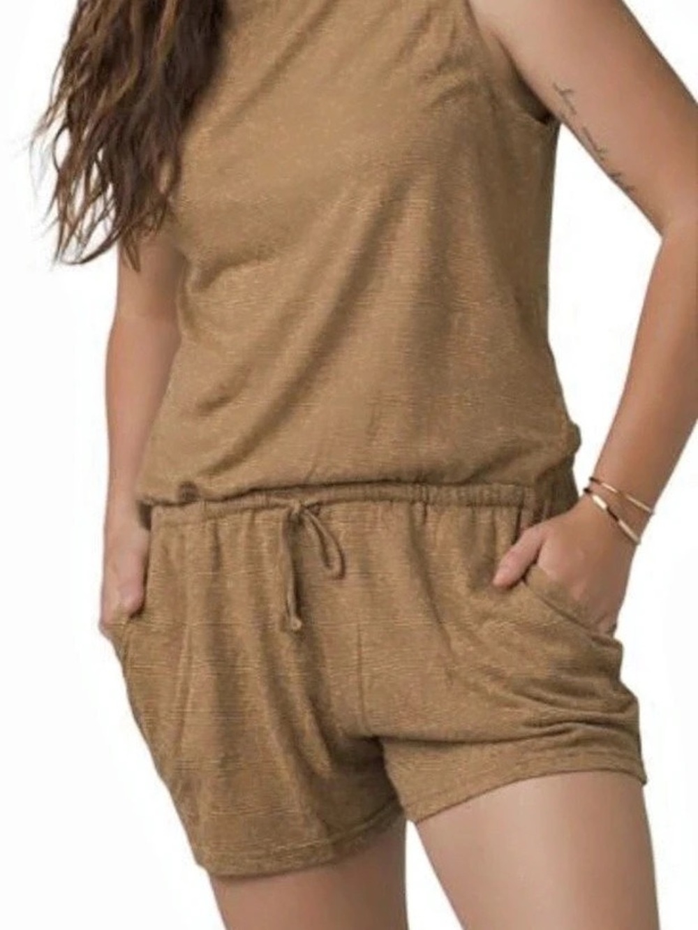Prana Sz M Sylvie Romper One Piece Striped Sleeveless Organic Cotton Hemp